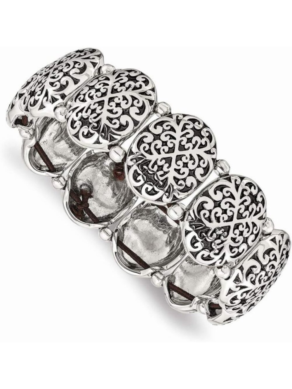 Vintage Antiqued Oval Stretch Bracelet - Durable Stainless Steel, Boho Chic